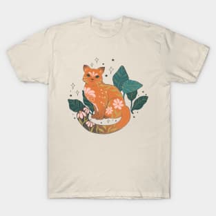 Cat With Flowers And Plants T-Shirt